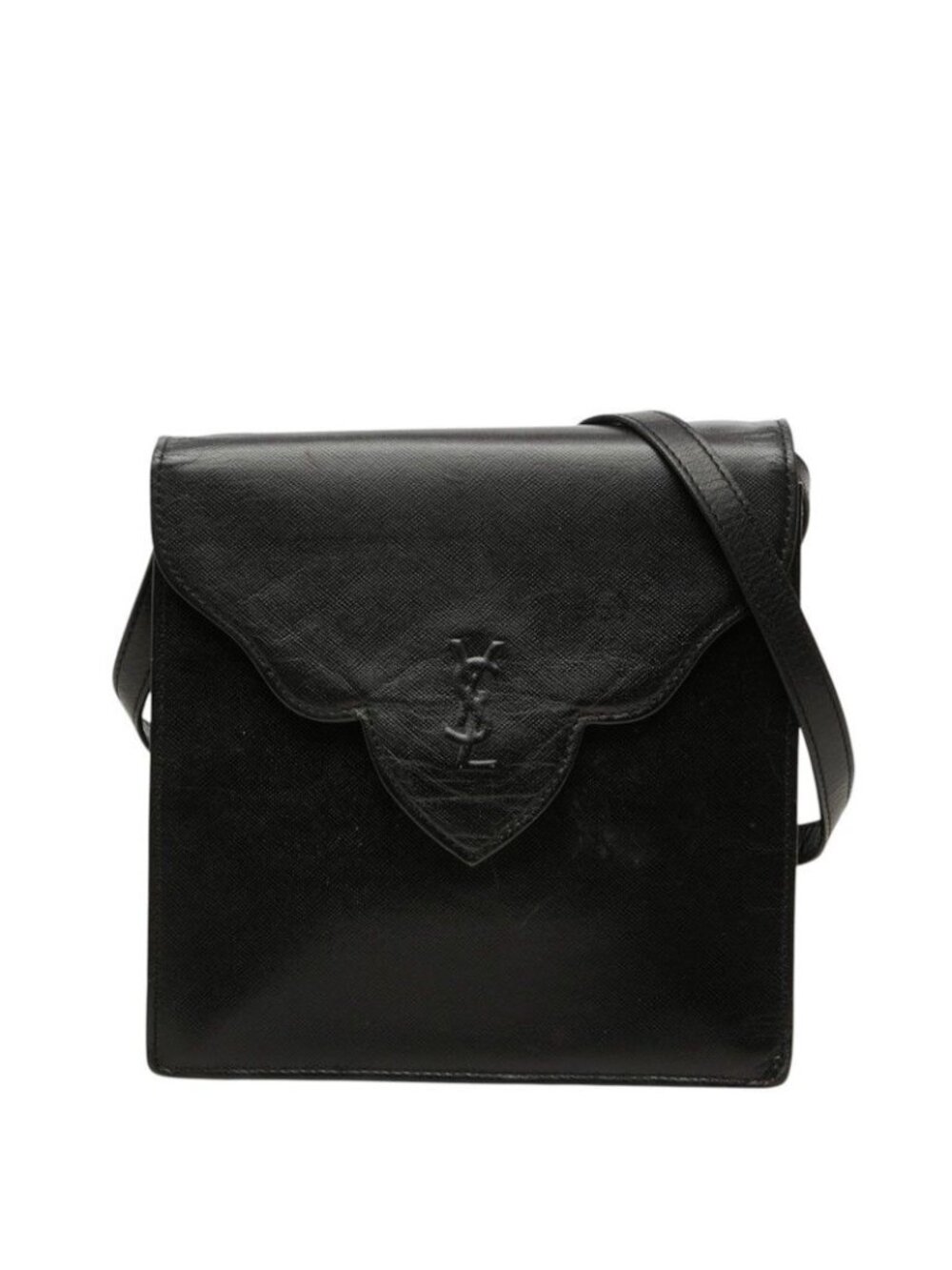 Saint Laurent Vintage YSL Logo Crossbody Shoulder Bag Black Leather
